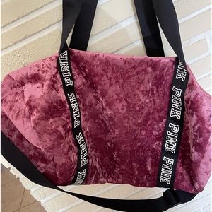 Pink velvet duffel bag